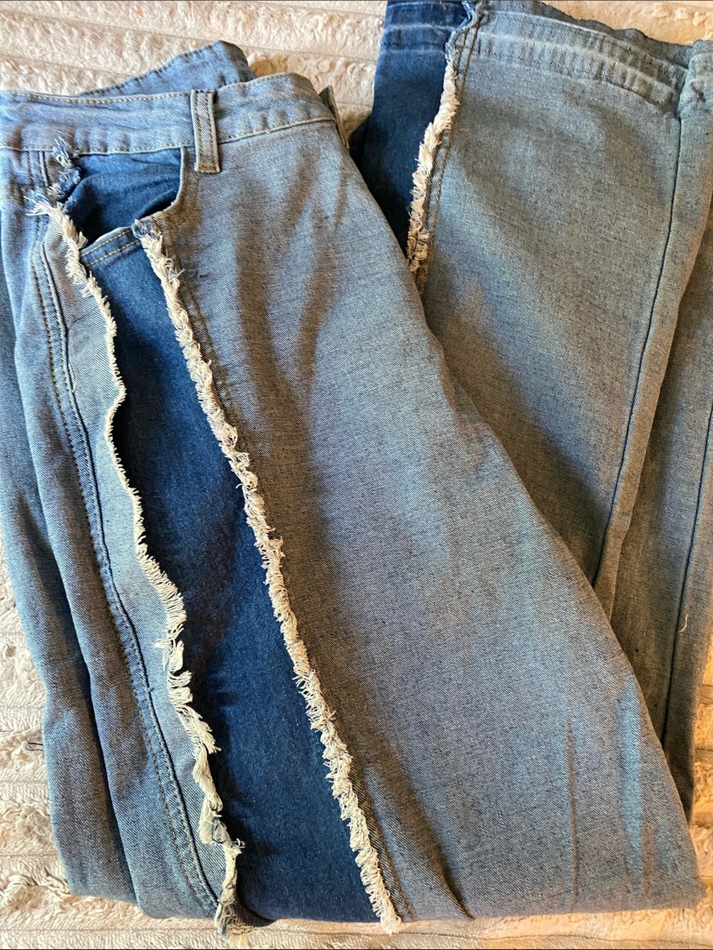 NWOT, Women’s Fringe-Trim Light Blue Denim Jeans